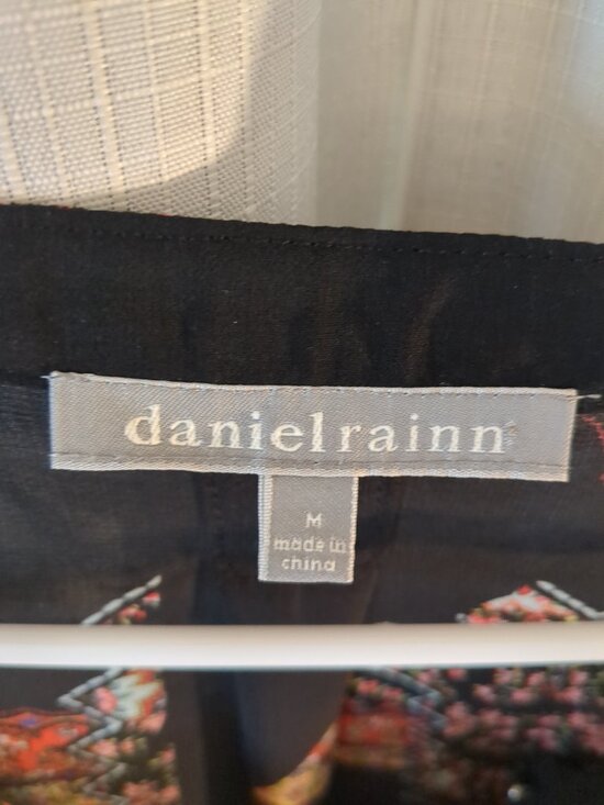 Sheer Black Partial Button Blouse / Tunic with colors of red / yellow /cream / - Picture 10 of 16